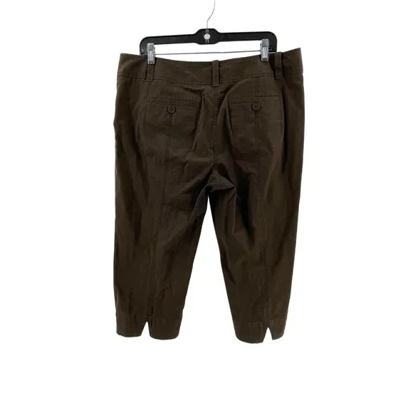 Ann Taylor Loft Women's Brown Wide Leg Cropped Khaki Pants Buttons Size 14 - Picture 5 of 13